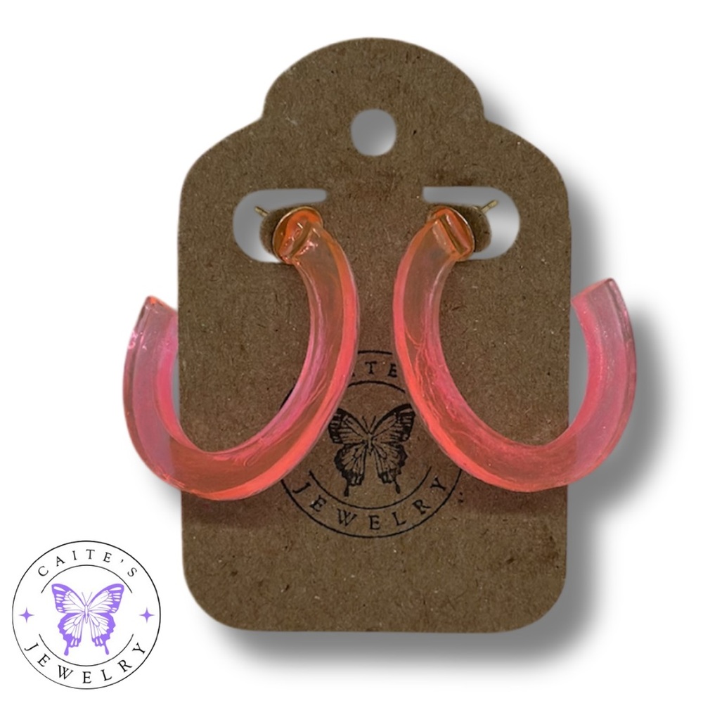 Handmade Gold Stud Pink Glitter Hoop Earrings